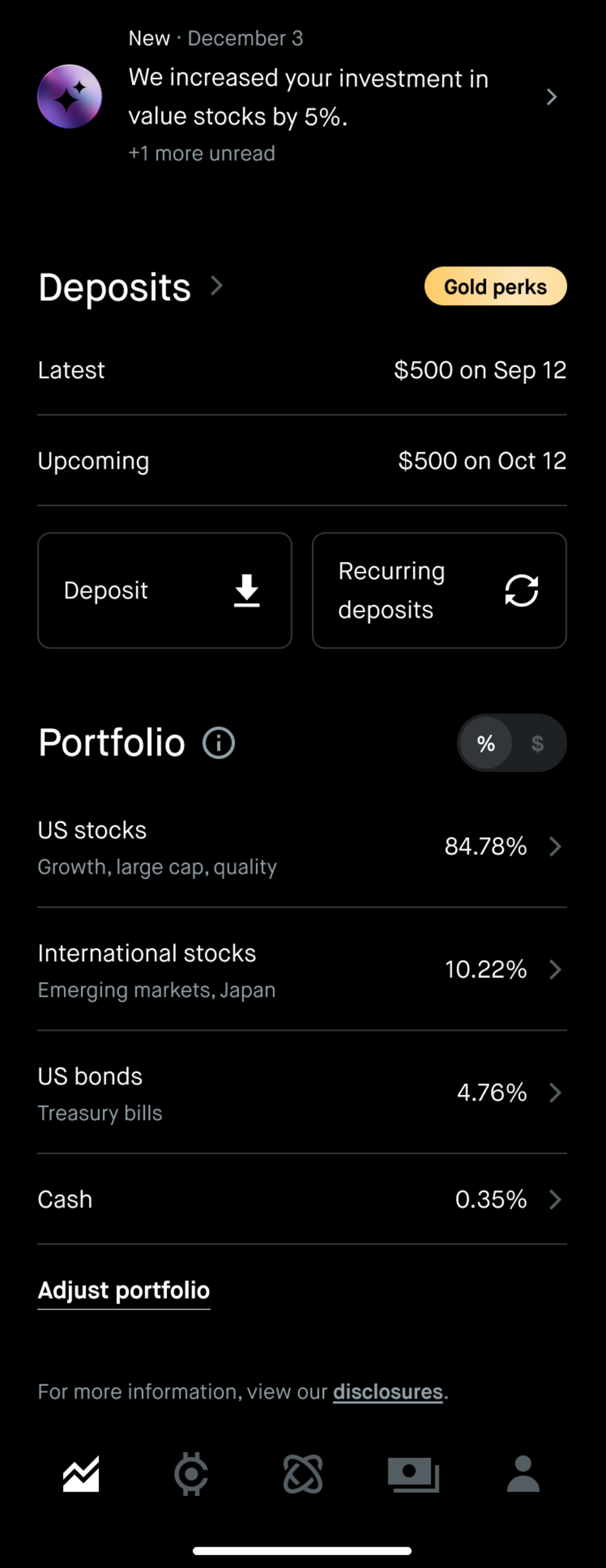 RS portfolio deposits
